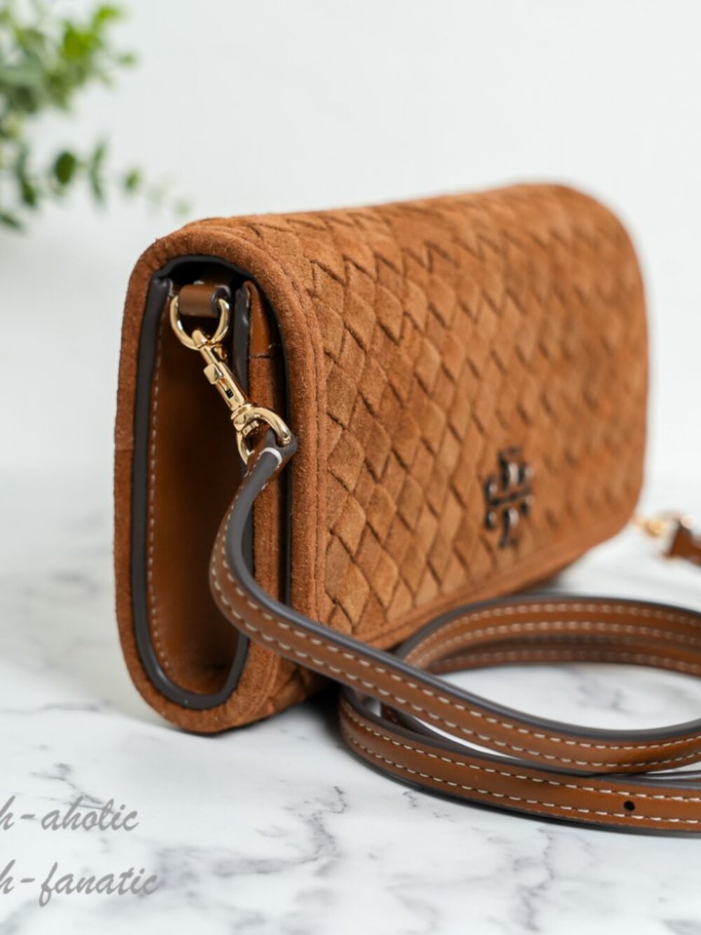Tory Burch Thea Woven Suede Flat Wallet Crossbody in Chicory Brown NWT - Picture 6 of 16